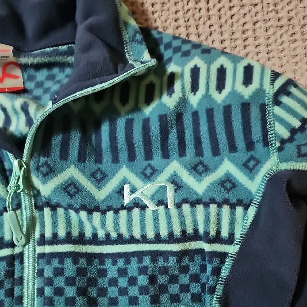 Kari Traa Nordic Print Full Zip Jacket Women’s Large Blue Teal Athletic Fleece - Picture 6 of 13